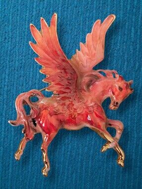 Pegasus Brooch - Red Flame Look Enamel